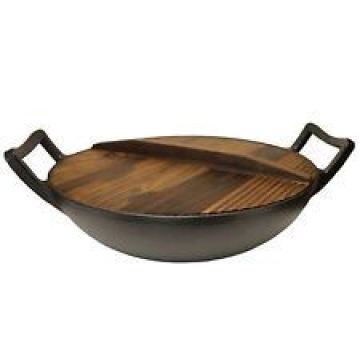 Cast Iron Wok with Wooden Cover